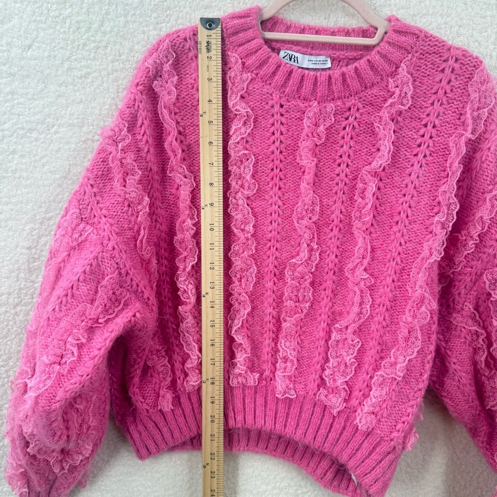 Zara Pink Knit Ruffle Sweater Size M - Picture 8 of 9